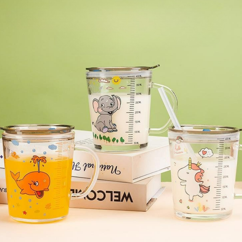 Cartoon Glass Mug with Lid Chi - Baby Food Glass review and price