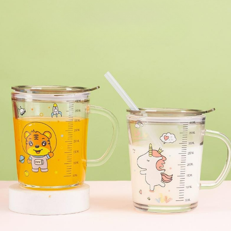 Cartoon Glass Mug with Lid Chi - Baby Food Glass review and price