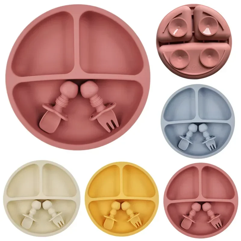 3Pcs Silicone Baby Feeding Set - Plate Suction Toddler review and price